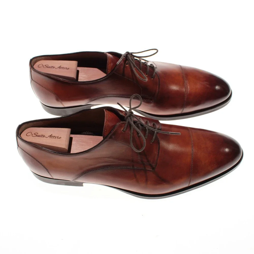 Di Bianco NWD Lace Up Derby Dress Shoes Size 46 (US 13) in Brown Leather